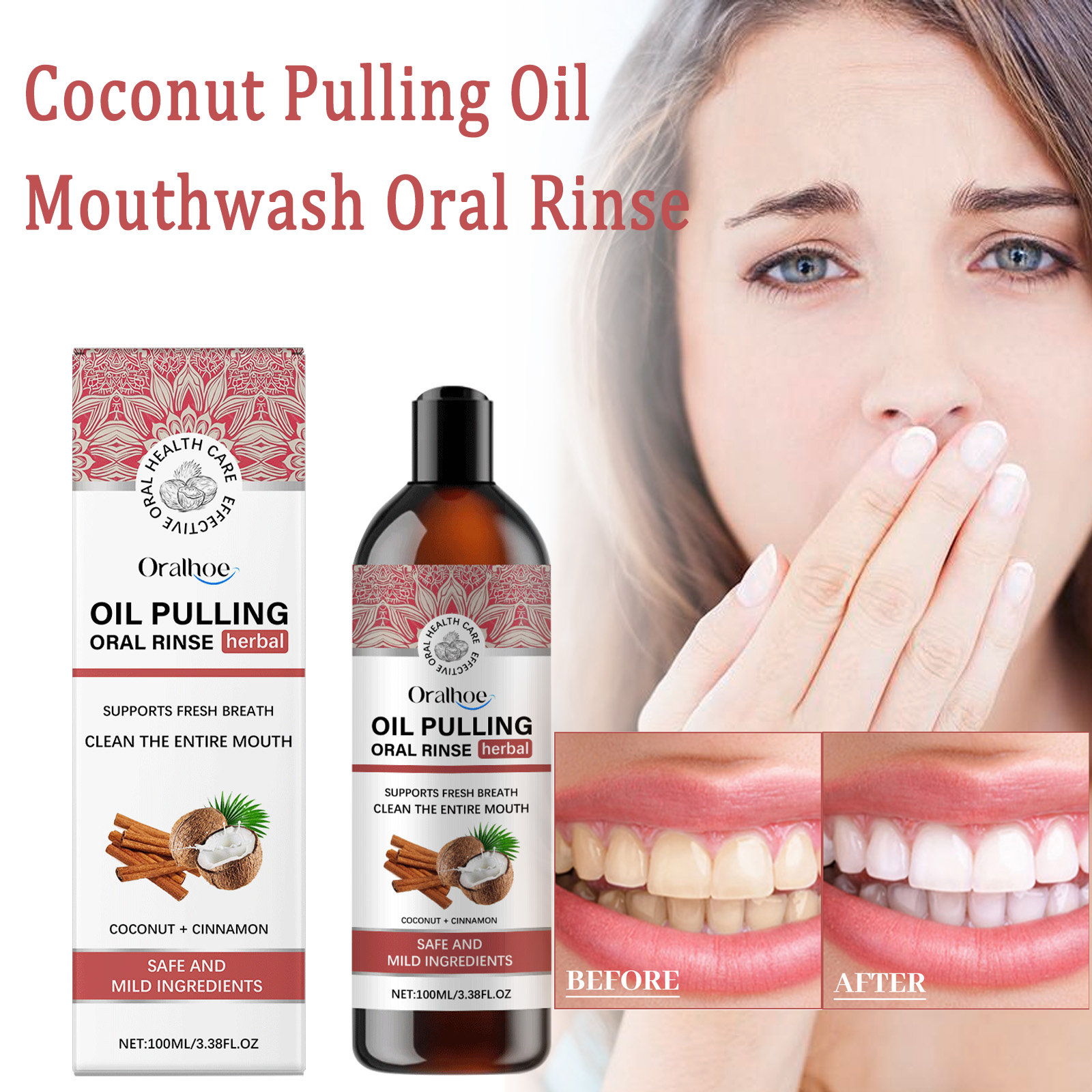 Teeth Whitening With Coconut Oil - Coconut Pulling Oil Mouthwash Oral Rinse