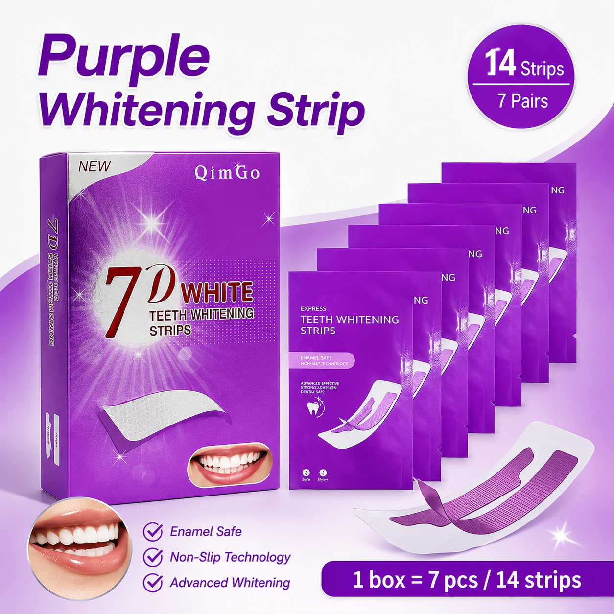 Teeth Whitening Strips Permanent - 7D Purple Teeth Whitening Strips 14Pcs