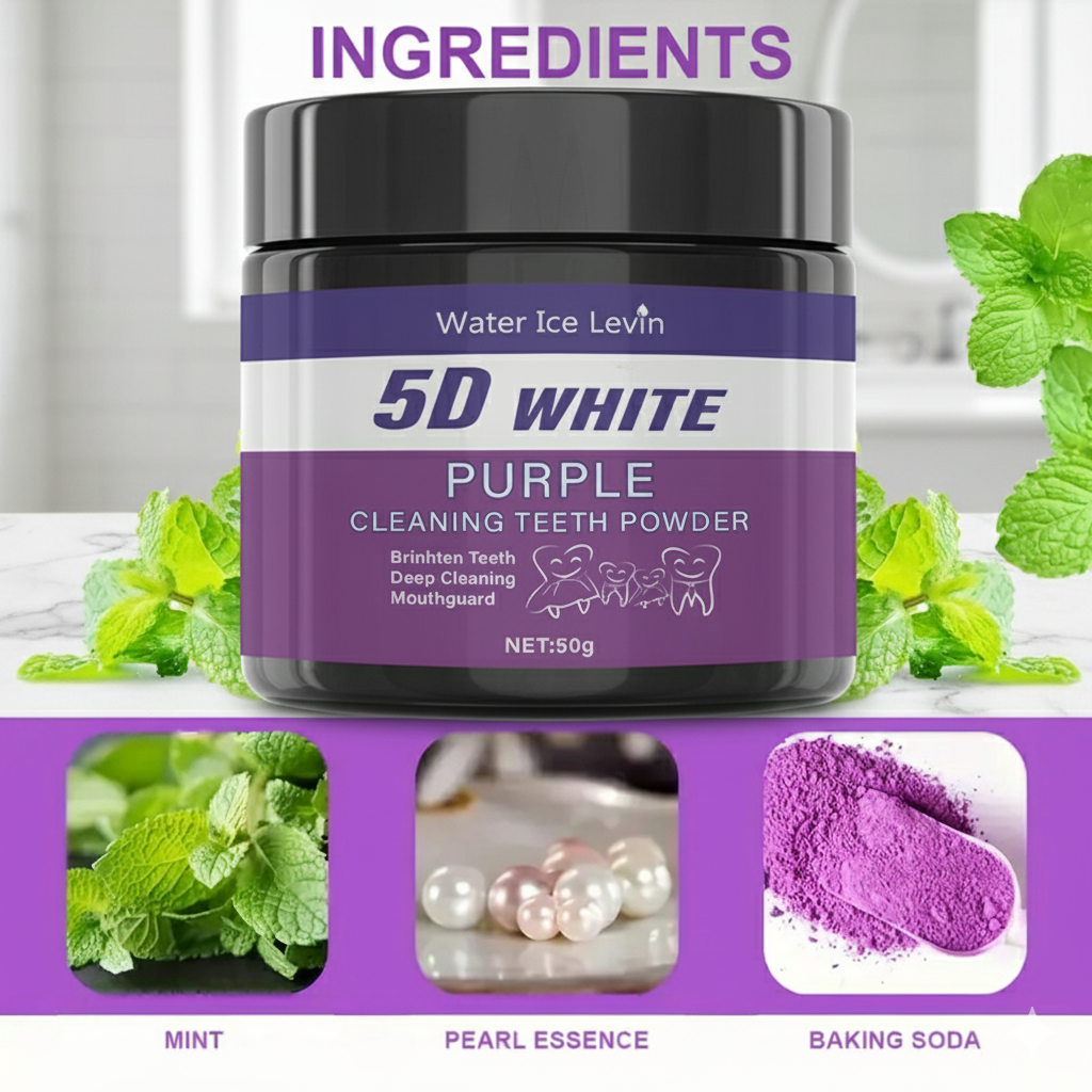 5D White Teeth Powder. Purple  - Teeth Whitening With Baking Soda 评论和价格
